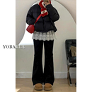 显瘦梨形身材喇叭马蹄裤 加绒胖mm弹力大码 子 女冬季 黑色微喇牛仔裤