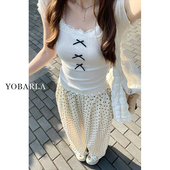 胖mm宽松显瘦梨形身材垂感阔腿裤 白色波点休闲裤 大码 薄款 子 女夏季