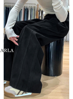 黑色阔腿牛仔裤女春季新款大码胖mm宽松垂感显瘦梨形身材直筒裤子