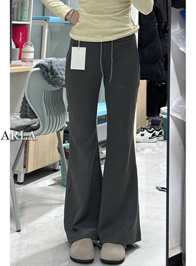 深灰色微喇休闲裤女冬季加绒大码胖mm宽松显瘦梨形身材运动卫裤子