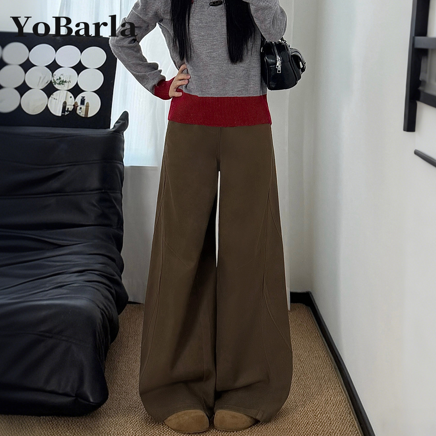 复古棕色A版阔腿牛仔裤女冬季加绒大码胖mm宽松垂感显瘦直筒裤子,女装/女士精品,牛仔裤,淘宝优惠券,粉丝福利购,淘宝优惠卷