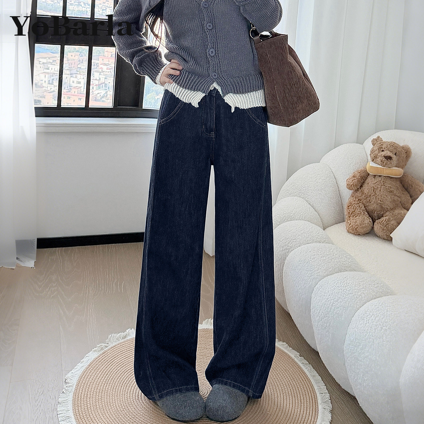 深蓝色直筒牛仔裤女冬季加绒胖mm大码宽松梨型身材显瘦垂感阔腿裤,女装/女士精品,牛仔裤,淘宝优惠券,粉丝福利购,淘宝优惠卷