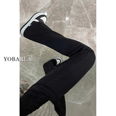 胖mm高腰弹力显瘦梨形身材马蹄裤 黑色微喇牛仔裤 大码 新款 子 女春季