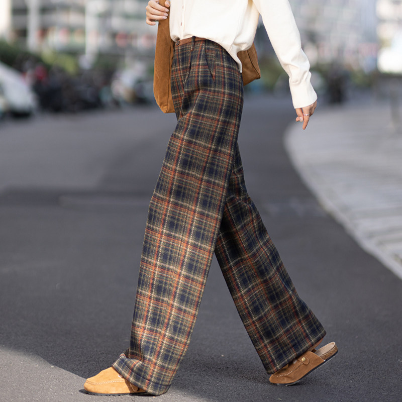 卡其色格子裤毛呢裤子女2025新款冬季加厚加绒直筒裤休闲裤阔腿裤,女装/女士精品,休闲裤,淘宝优惠券,粉丝福利购,淘宝优惠卷