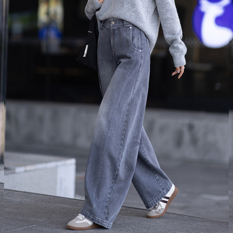 高级灰加绒牛仔裤女弯刀裤2025新款今年流行爆款秋冬款宽松阔腿裤,女装/女士精品,牛仔裤,淘宝优惠券,粉丝福利购,淘宝优惠卷