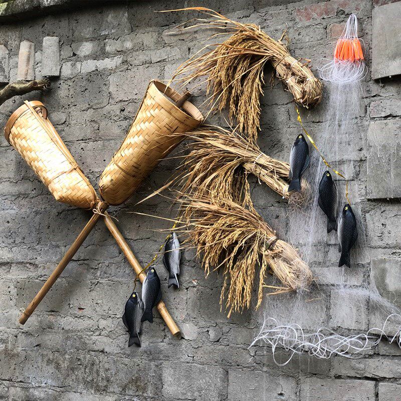 农具农民用具复古怀旧农家墙饰稻谷渔具农家乐火锅店农庄装饰品
