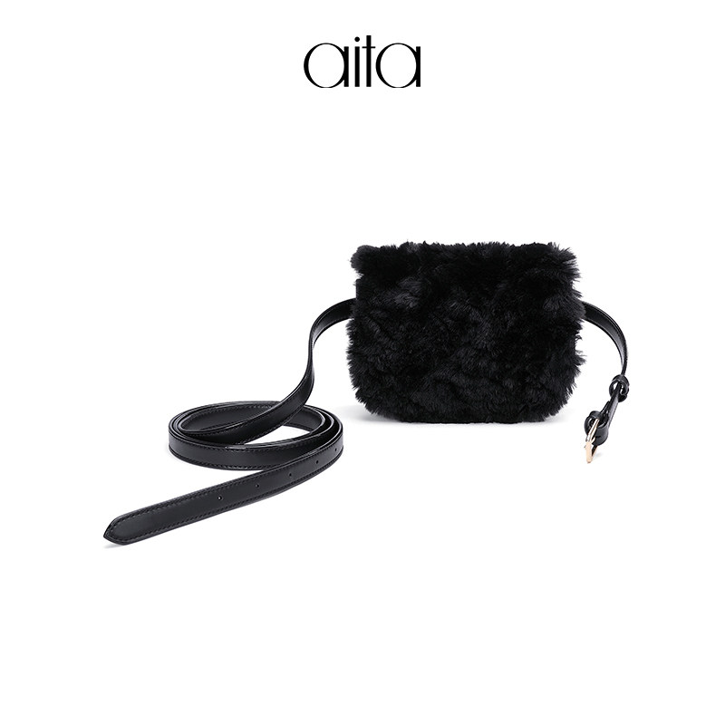 AITA/艾塔斜挎小腰包女潮流韩版时尚绒毛饺子包小号女包邮差包|msdalam kategori Beg kulit/wanita/beg lelaki, beg Ms. - dari Buy2taobao.com untuk memberikan perkhidmatan ejen Taobao profesional membeli
