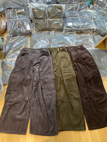 5678韩系新品腰间两粒扣可调节两侧大口袋灯芯绒工装休闲裤直筒裤
