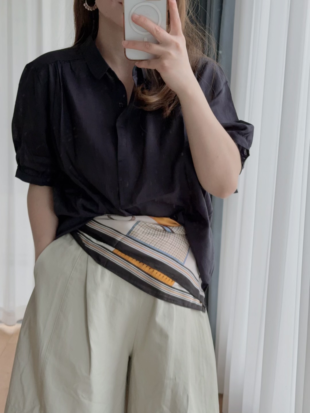 6607衬衫女2026夏装新款小翻领简约百搭OL风气质麻料短袖衬衫上衣
