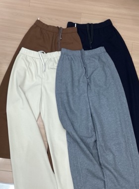 A531K3508-7秋季新品韩系松紧腰抽绳系带两条杠百搭直筒休闲裤女