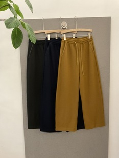 Q551K6350韩系秋冬松紧腰抽绳口袋压线休闲裤 宽松显瘦百搭直筒裤