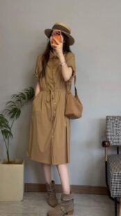 26069韩系chic气质2026年夏季新款法式系带显瘦连衣裙中长款女