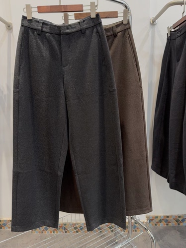 Q551K5008韩系秋冬新品羊毛裤百搭休闲裤女宽松显瘦直筒阔腿长裤