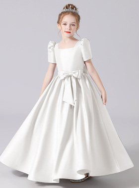 迪迪淘儿童高端晚礼服白色钢琴演奏礼服女童主持服花童生日公主裙