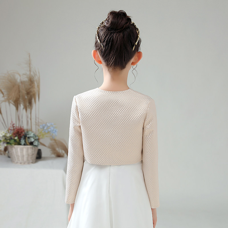 儿童披肩秋款金色百搭小女孩马甲长袖女童演出服外搭公主礼服外套