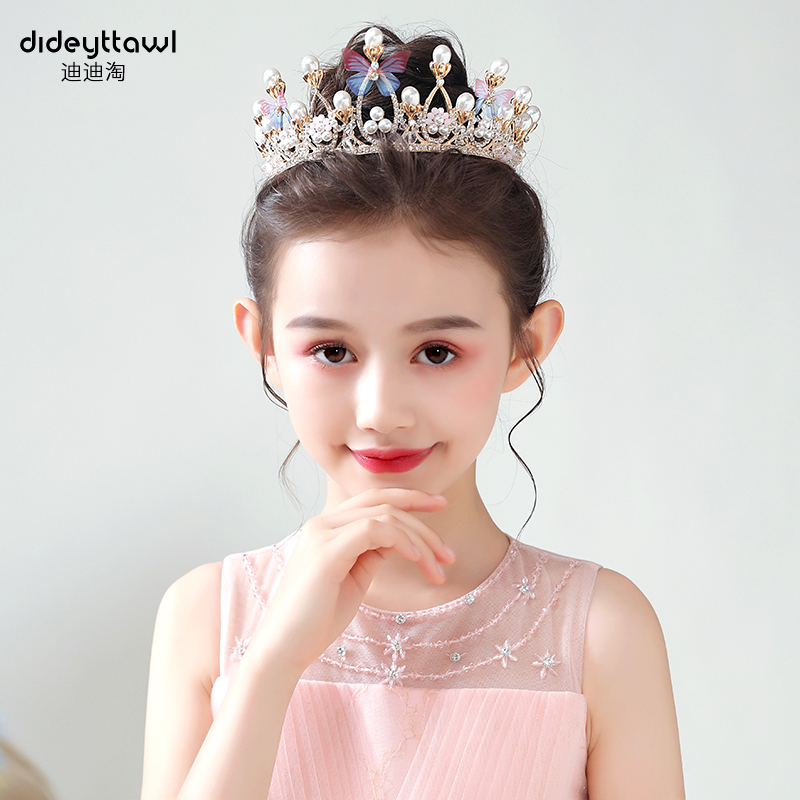 迪迪淘儿童皇冠头饰公主小女孩王冠发饰女童生日皇冠发箍镶钻金色