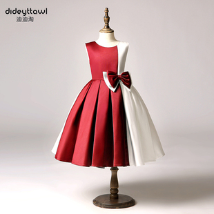 迪迪淘高定礼服女童小主持人礼服儿童大合唱团体舞台演出服酒红色