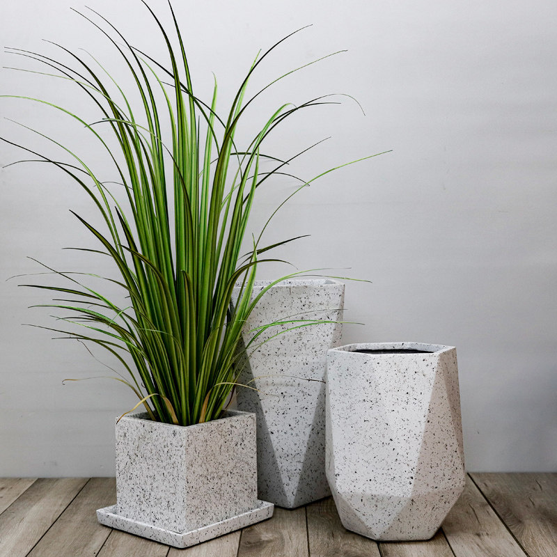 大理石花盆北欧简约轻奢水泥盆落地阳台装饰盆栽摆件植物盆大型盆