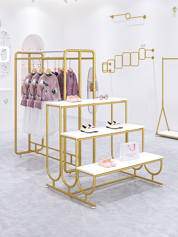 童装店中岛展示架多层儿童鞋包架儿童双排挂衣架组合服装店陈列架