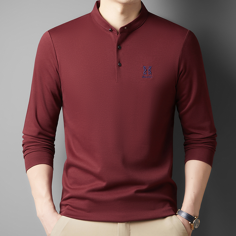 长袖休闲中年丝光棉打底衫立领