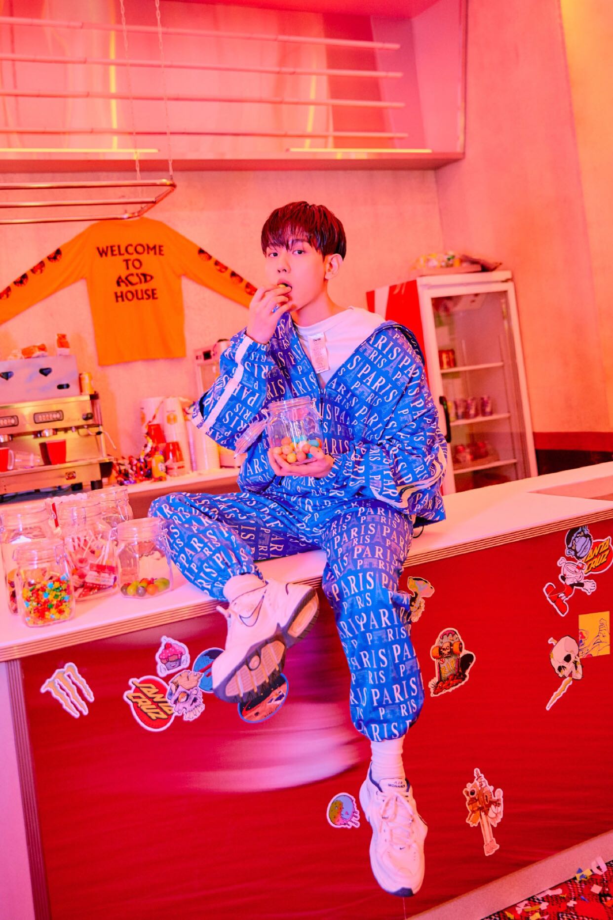 舞台表演服男女外套EXO应援边伯贤世勋candy同款蓝色夹克套装棉衣