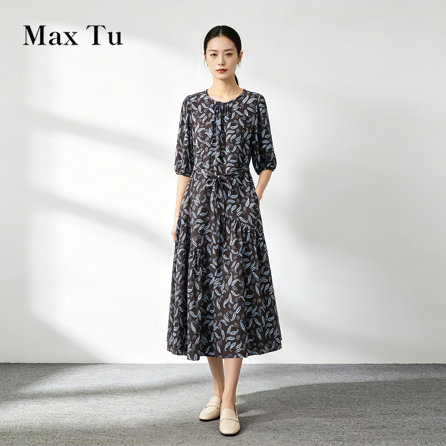 Max Tu女装2026夏高级感桑蚕丝连衣裙收腰显瘦休闲真丝中长裙