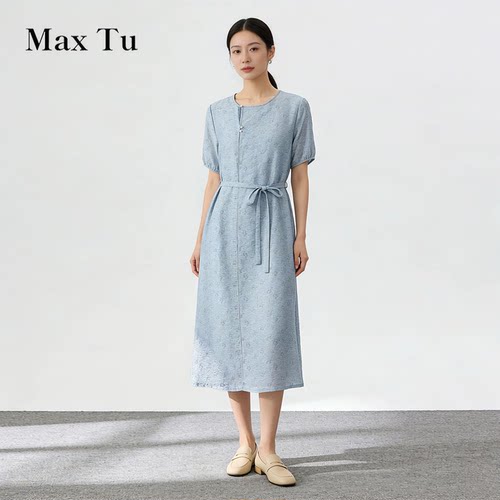 MaxTu天丝收腰短袖连衣裙