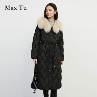 90鹅绒加厚羽绒服 2025冬显瘦可脱卸狐狸毛领连帽中长款 Max Tu女装