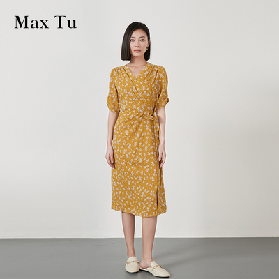 MaxTu女装夏印花雪纺短袖连衣裙