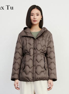 Max Tu女装2025年冬新款洋气短款显瘦宽松收腰白鸭绒连帽羽绒服