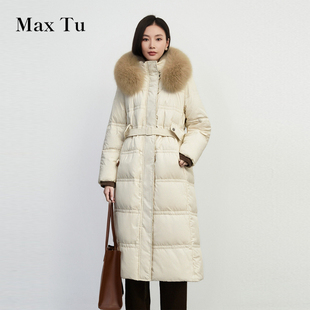 狐狸毛领连帽白鸭绒长款 Max 时尚 2025冬新款 加厚羽绒服 Tu女装