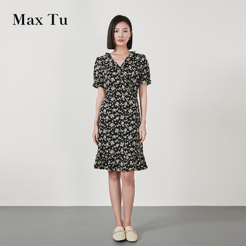 MaxTu女装夏薄款雪纺短袖连衣裙