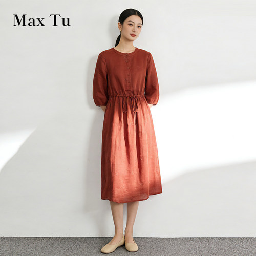 MaxTu春夏收腰显瘦苎麻连衣裙