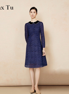 Max Tu女装春秋新款宽松大码收腰显瘦棉时尚长袖连衣裙