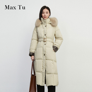 狐狸毛领连帽白鸭绒长款 Max 时尚 2025冬新款 加厚羽绒服 Tu女装