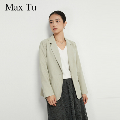 MaxTu春秋收腰羊毛混纺长袖西装