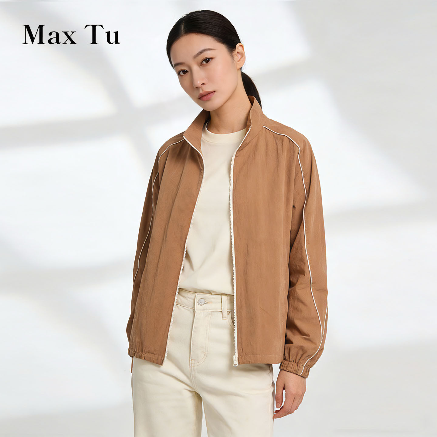 Max Tu女装2026春秋拉链明线装饰设计感廓形夹克休闲风立领短外套