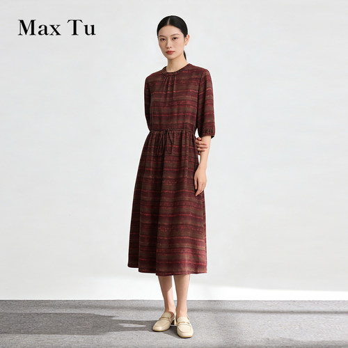MaxTu桑蚕丝香云纱显瘦连衣裙