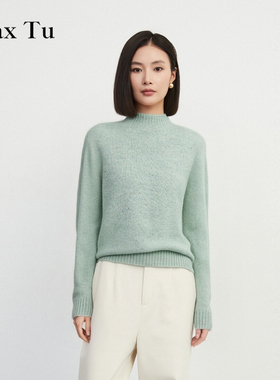 Max Tu女装2025年冬新款宽松大码打底百搭针衫织长袖100%羊毛衫