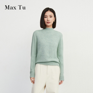 宽松大码 2025年冬新款 打底百搭针衫 织长袖 Max 100%羊毛衫 Tu女装