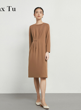 Max Tu女装春秋新款宽松大码收腰显瘦针织羊毛长袖连衣裙