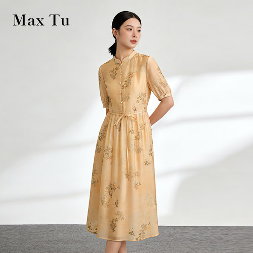 MaxTu新中式亚麻显瘦连衣裙