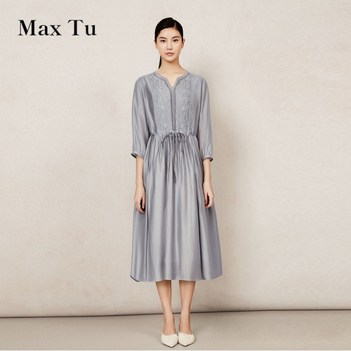 MaxTu女装夏宽松天丝短袖连衣裙
