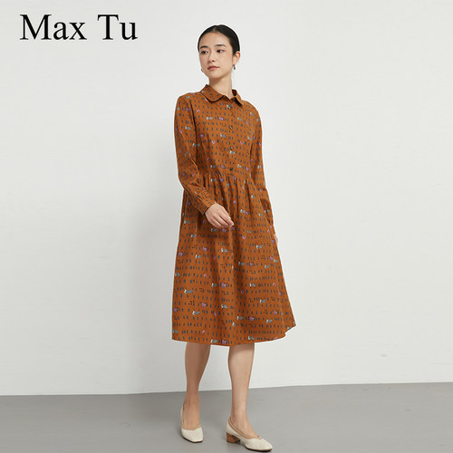 MaxTu春秋衬衣裙全棉连衣裙