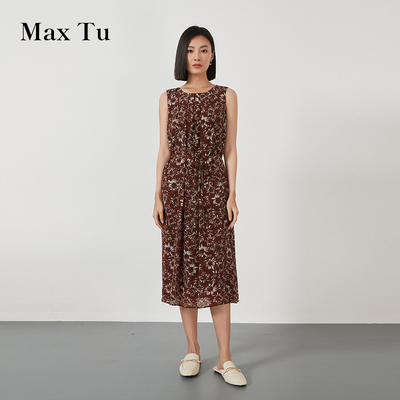 MaxTu法式复古无袖雪纺连衣裙