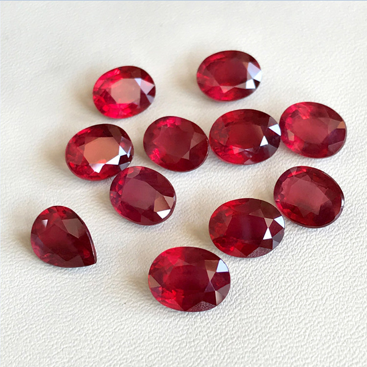 热销鸽血红红宝石裸石椭圆水滴戒面新烧红宝戒指吊坠手链加工定制