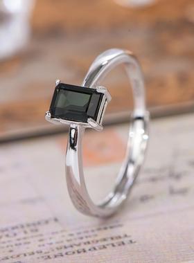 宇彩新品925银镶天然绿碧玺戒指经典时尚简约大气可调节活圈包邮