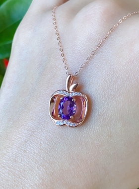 S925银镶嵌天然紫色水晶吊坠送项链包邮