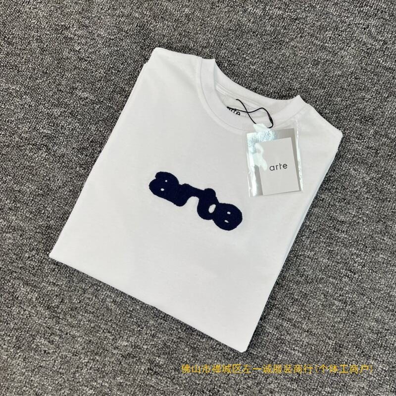 arte blur embroidery 藏青刺绣短袖欧美小众潮牌街头t恤男