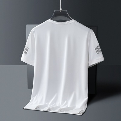 夏季新款冰感缕空弹力冰丝男士短袖休闲百搭T恤韩版运动速干衣服